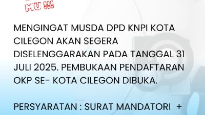 Pengumuman, Musda KNPI Cilegon Segera Digelar, Pendaftaran OKP Resmi Dibuka